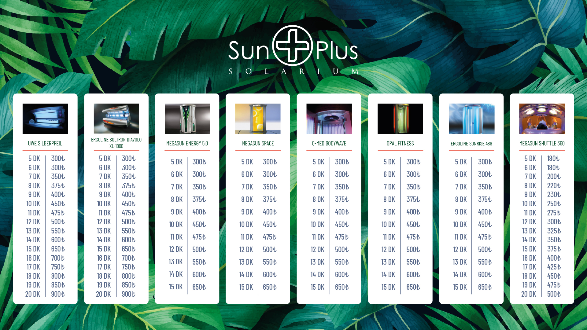 Solarium Sunplus Fiyat Tablosu